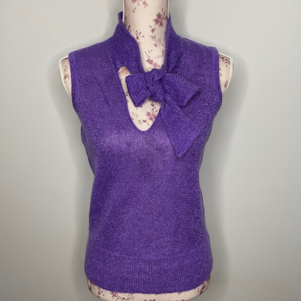 DKNY Sweater Mohair Wool Blend Sleeveless Pussy Bow Size Small